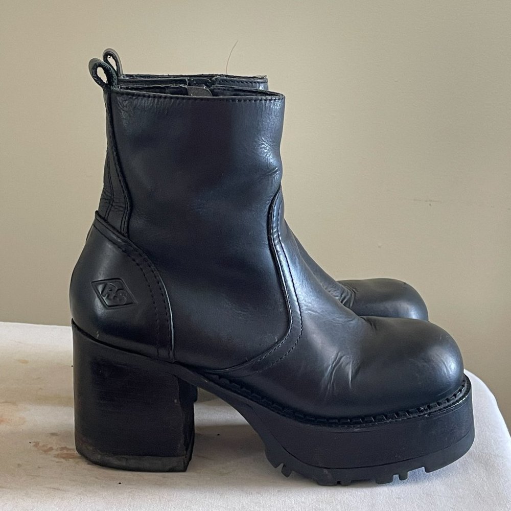 Vintage Riverstone Leather Platform Ankle Boot Chunk Chunky Heel sz 7.5